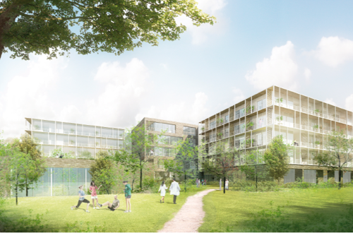 Det nye neurorehabiliteringshus og dets grønne udendørsarealer