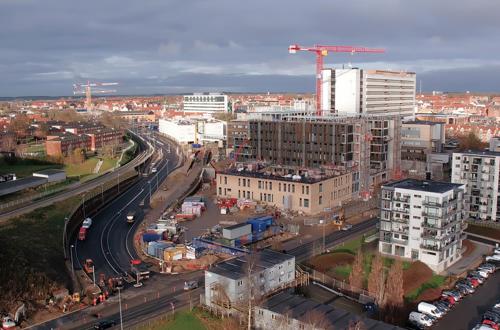 Luftfoto af byggeriet til Regionshospitalet Viborg