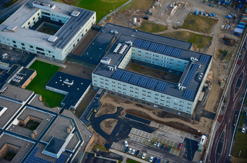 Luftfoto af byggeriet på Slagelse Sygehus