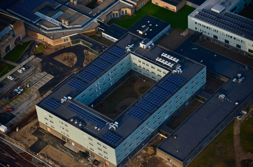 Luftfoto af byggeriet på Slagelse Sygehus